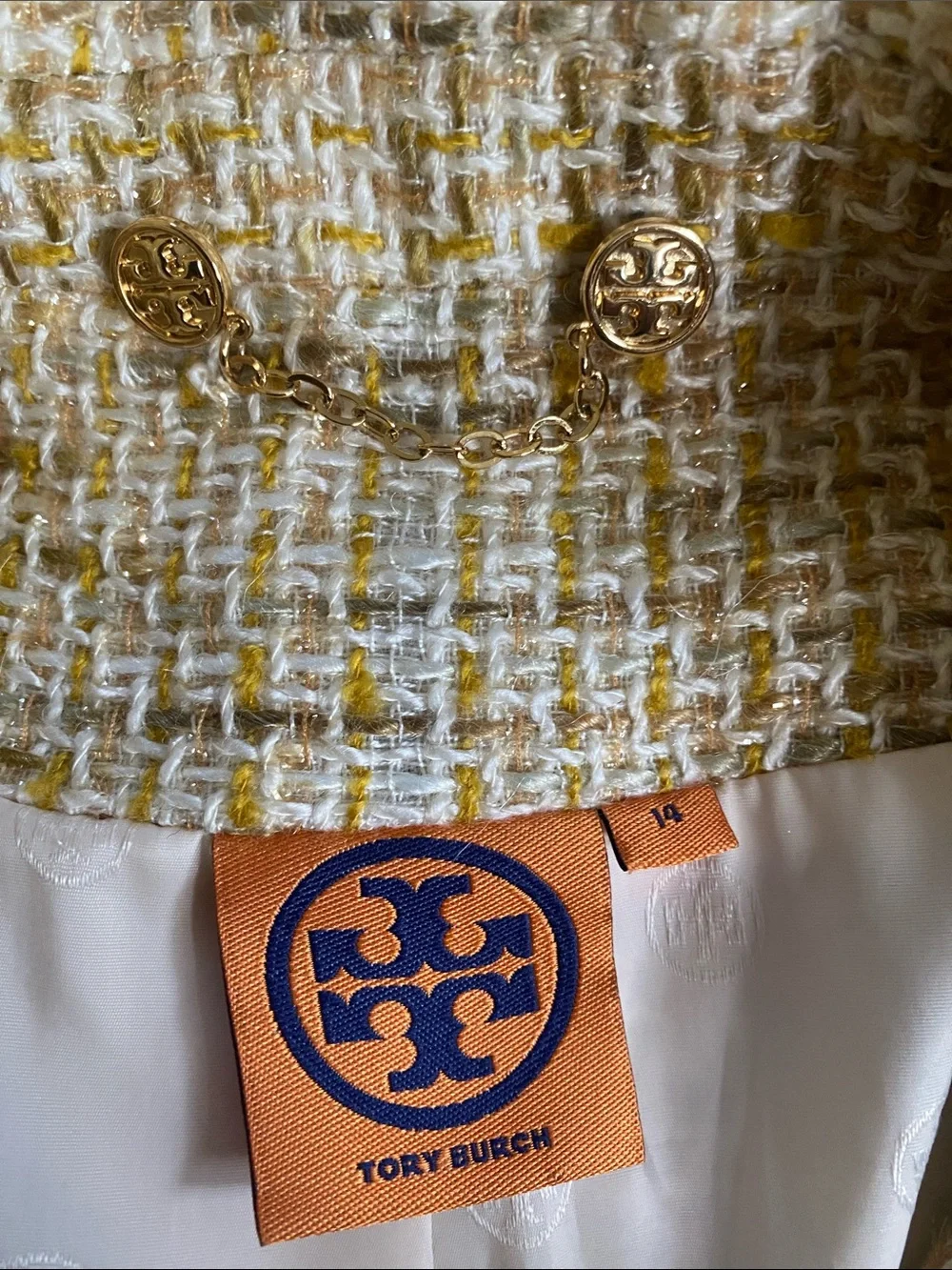 Tory Burch Stunning Sparkling Thread Gold Logo Buttons Logo Lined Jacket